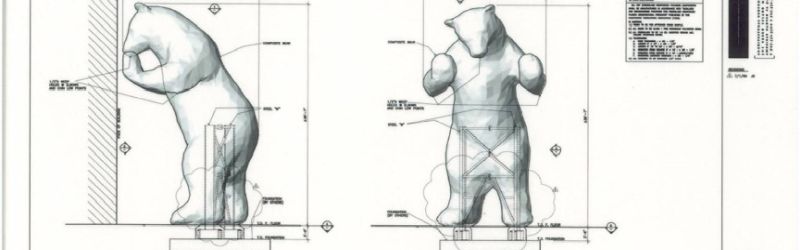 architectural drawing of bear sculpture